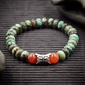 African Turquoise and Fire Agate Stretch Bracelet - Handmade to Order